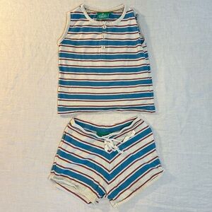 Boys Blue Striped Cotton Matching Summer Set Size 4-5 Little Organic Cotton